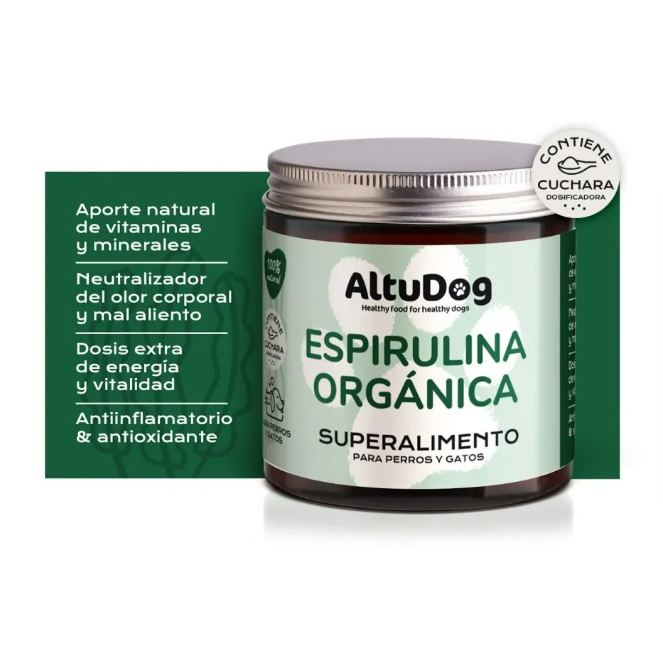 Suplemento con espirulina y chlorella para perros y gatos